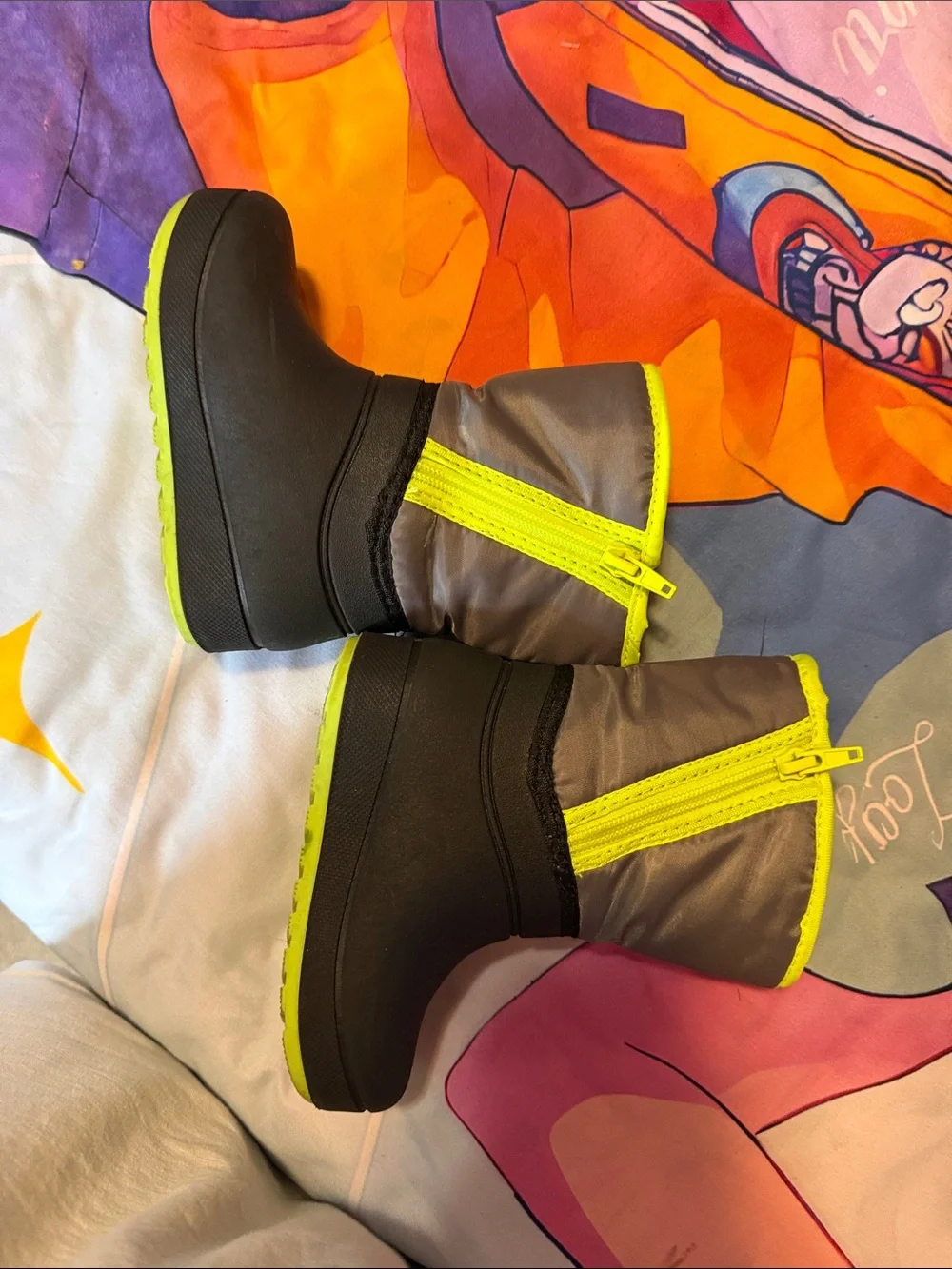 Men's Black & Gray Insulated Winter Boots with Neon Trim